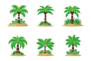 palm trees on small islands set flat illustration isolated on white background. vector