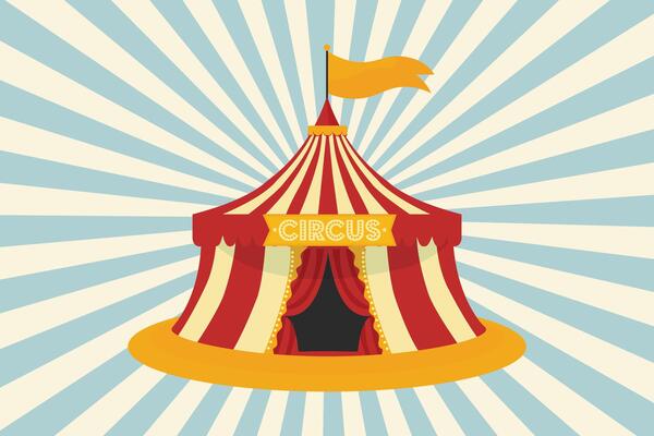 circus tent on retro background flat illustration.