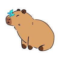 Cute Capybara illustration with a butterfly. illustration for greeting card, prints, pattern, sticker and posters. isolated on white vector