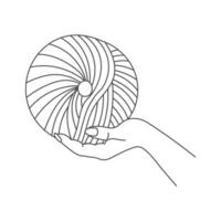 Knitting icon, female hands with hook and thread. Line art, sketch. vector
