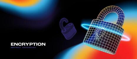 Abstract encryption concept with digital wireframe padlocks floating in cyberspace. Cybersecurity, data protection, privacy, and online safety theme. Futuristic cyber tech style. illustration. vector