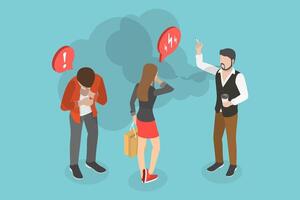 3D Isometric Flat Conceptual Illustration of Second Hand Smoking, Negative Effects and Consequences for Others vector