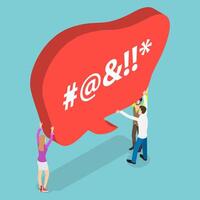 3D Isometric Flat Conceptual Illustration of Profanity Speech Bubble, Swear Words Symbols or Bad Speech vector