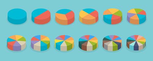 3D Isometric Flat Set of Pie Chart Parts , Diagrama Statistic Wheels vector