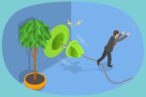 3D Isometric Flat Conceptual Illustration of Electrical Cord Tripping, Keep Walkways Clear vector