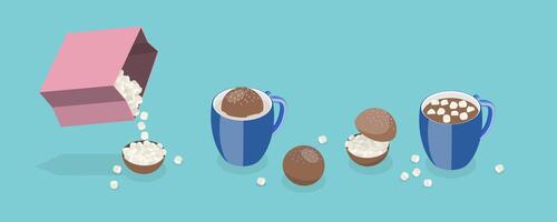 3D Isometric Flat Set of Chocolate Bombs, Cocoa and Milk Dessert vector