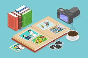 3D Isometric Flat Conceptual Illustration of Photo Album, Happy Memory and Lifestyle vector