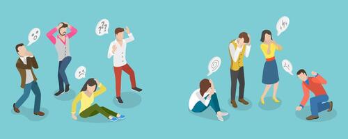 3D Isometric Flat Conceptual Illustration of Shocked, Frightened, Scared Character, Emotional Gesturing People vector