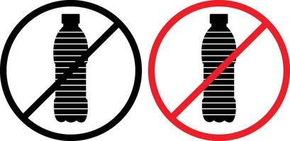 Set of No Plastic bottles icons sign. safe planet oceans safety first No Ban stop Pollution problem ecology Ecological save world concept drink drinks cup cups, red and black circle. EPS vector