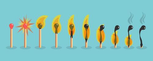 3D Isometric Flat Set of Burning Matchs, Different Stages vector