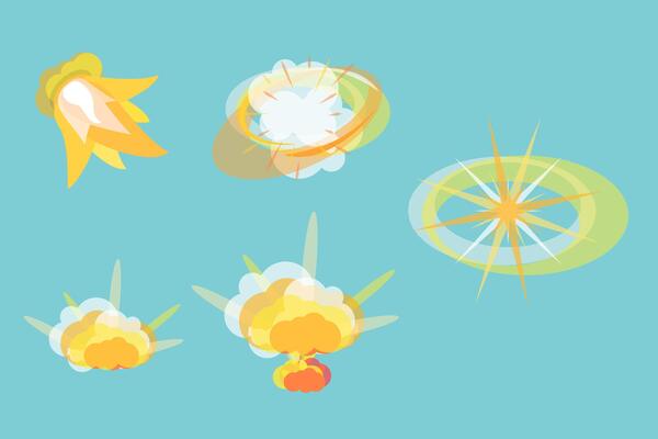 3D Isometric Flat Set of Blast Effects, Effects of an Explosion with Smoke