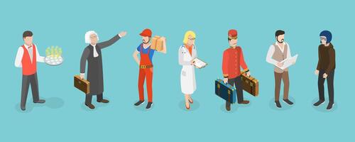 3D Isometric Flat Set of Professions, Specialists in Uniform vector