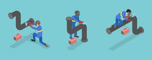 3D Isometric Flat Set of Welder Workers, Professional in Protective Mask and Gloves vector