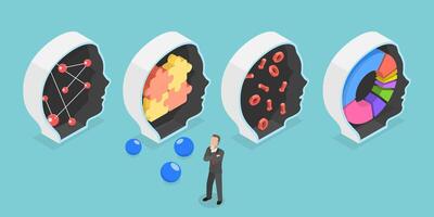 3D Isometric Flat Conceptual Illustration of Personality Differences, Different Mentality vector