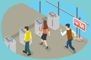 3D Isometric Flat Conceptual Illustration of Subway Pass, Access Control Equipment vector