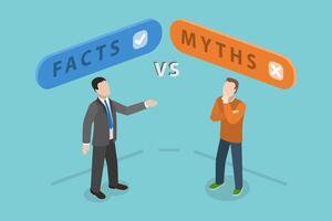 3D Isometric Flat Conceptual Illustration of Fact Vs Myth, Fact-checking or Comparing Evidences vector