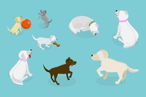3D Isometric Flat Set of Funny Pappies andd Dogs, Different Poses and Activities vector