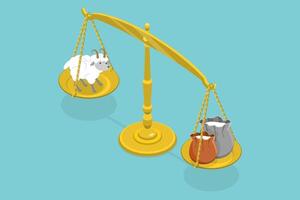 3D Isometric Flat Conceptual Illustration of Barter System, First Trade Exchange Without Usinmg of Money vector