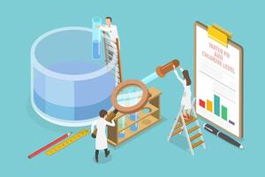 3D Isometric Flat Conceptual Illustration of Testing Water PH And Chlorine Level, Pool Maintenance Service vector