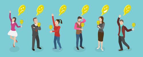 3D Isometric Flat Set of Imposter Characters, Dissociative Identity Disorder vector