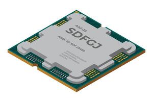 Isometric processor. Central processing unit or CPU. Computer hardware components. Semiconductor technology concept. illustration, vector