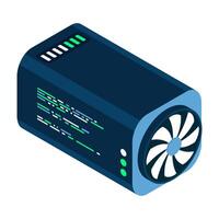 Isometric futuristic server. Isometric database or data center. Abstract blockchain. Computer storage. Cloud storage, Isometric technology vector