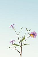 Minnieroot tree with a butterfly on a flower have blue sky vertical background graphic illustration have blank space. vector