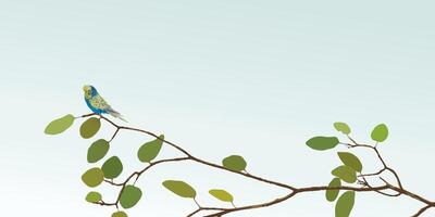 A bird perched on a tree branch with blue sky background graphic illustration have blank space. vector