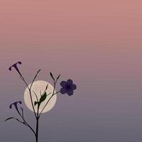 Silhouette of tree branch with leaves and flowers have full moon and dramatic sky square background graphic illustration have blank space. vector