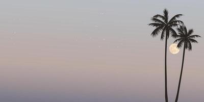 Minimalist tropical climate with silhouette palm trees and full moon have vanilla sky horizontal background graphic illustration. vector