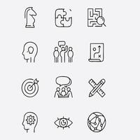 a set of icons that include a person, a puzzle, and a map vector