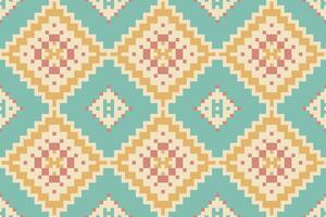 Pixelated Abstract Geometric Pattern With Stripes Linesfolk Embroidery, Aztec Geometric Ornament Print. Design for Carpet, Wallpaper, Clothing, Wrapping, Fabric vector