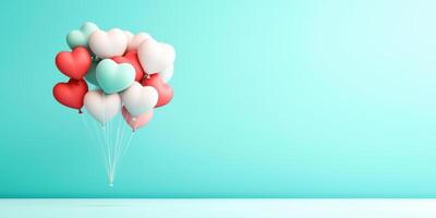 Heart shaped balloons floating against turquoise background, creating joyful atmosphere photo