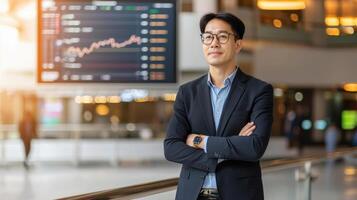 Business professional analyzing financial charts in modern office photo