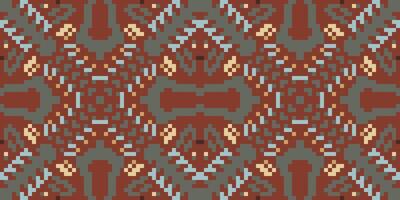 Pixel Art Abstract Ikat Design Patternfolk Embroidery, Aztec Geometric Ornament Print. Design for Carpet, Wallpaper, Clothing, Wrapping, Fabric vector