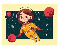 Cute Cartoon Astronaut Character in Space vector