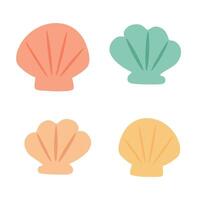 Cute colorful cartoon doodle shell clipart set with two halves for childish design. vector