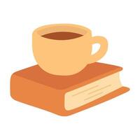 Simple flat image of a book with a cup of hot drink vector