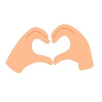 Two cartoon hands forming a heart gesture in soft pastel flat style vector