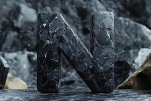 The letter N is made of rocks and has a rough texture photo