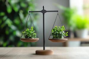 A scale with two plants on each side photo