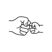Dad and Son Celebrating Fathers Day with a Meaningful Fist Bump in a Black and White Drawing vector