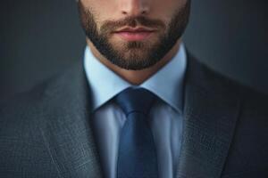 A man with a beard and a blue tie photo