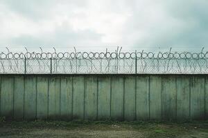 A wall with barbed wire on top of it photo