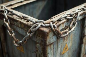 A chain is wrapped around a metal box photo