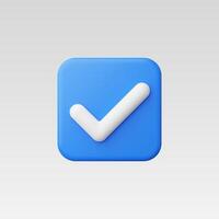 3d Realistic Check mark button, blue vector