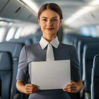 A woman is holding a white piece of paper in her hand photo