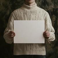A man is holding a white piece of paper in his hand photo