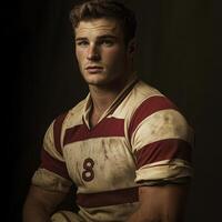 A man in a striped shirt with the number 8 on it photo