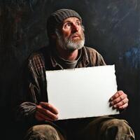 A man is holding a blank piece of paper photo